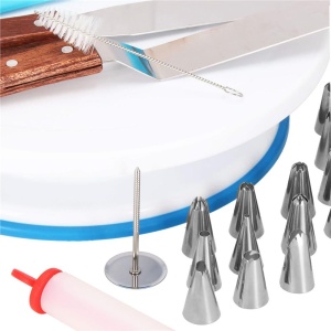 Set patiserie cu platou rotativ, 37 piese cu sabloane pentru ornarea prajiturilor - Img 6