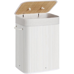 SONGMICS Cos de rufe din bambus, pliabil, cu captuseala detasabila lavabila, 72L, 40x30x60cm, alb - Img 4