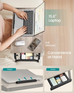 SONGMICS Masa laptop sau mic dejun cu picioare pliabile, din bambus, blat reglabil pe unghi si inaltime, 68x35x32 cm - Img 5