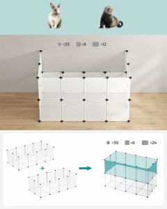 SONGMICS Tarc pentru animale mici rozatoare, din plastic, modulara DIY, 143 x 73 x 46 cm, alb - Img 4