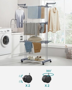 SONGMICS Uscator vertical pentru rufe, mobil si pliabil, cu doua umerase, 64x126x172 cm, sarcina 35kg - Img 5