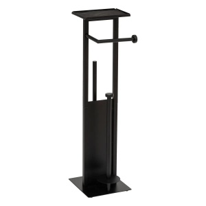 Suport hartie igienica 5Five Glass cu rezerva si perie, otel, 28x18x62 cm, negru