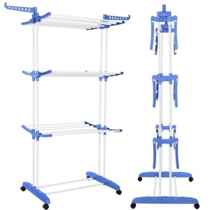 Uscator vertical pentru rufe, mobil si pliabil, cu doua umerase, 75x57x170cm, sarcina 15kg - Img 3