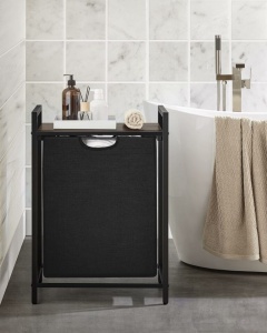 VASAGLE Cos de rufe, sac de rufe detasabil, raft, cadru metalic, 65L, 50x33x72 cm, maro rustic si negru - Img 3