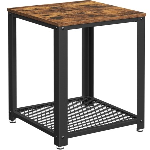 VASAGLE Masa de cafea laterala, tip noptiera, cu cadru metalic, 45x45x55cm, maro rustic si negru