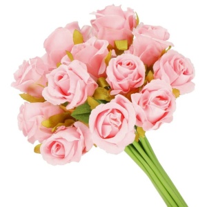 Buchet de flori artificiale din poliester, 12 fire trandafiri, 26cm, roz - Img 3