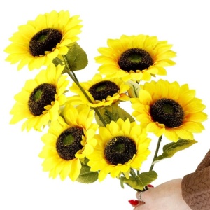 Buchet de flori artificiale din poliester, 2 fire de floarea soarelui, 57cm - Img 4