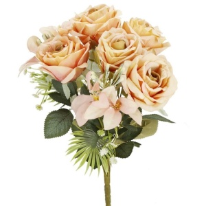Buchet de flori artificiale din poliester, 9 fire trandafiri, 40cm, roz - Img 4