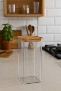 Cutie depozitare 5Five Eske patrata 1.5L, capac bambus, PS transparent - Img 2