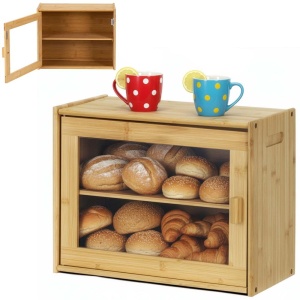 Cutie pentru paine din bambus cu fereastra transparenta, inchidere magnetica, 39x20x31 cm, bambus natural - Img 4