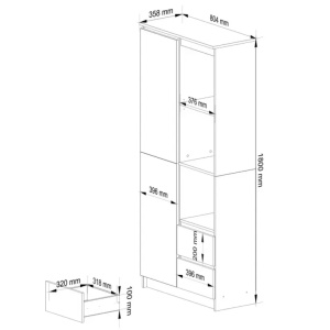 Dulap cu usa, 2 sertare si 7 rafturi, PAL laminat 16 mm, 80x35x180 cm, alb si gri - Img 2