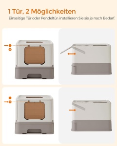 FEANDREA Litiera pentru pisici cu capac, tava extensibila, pentru pisici de pana la 15 kg, 54x43x38cm, gri - Img 6