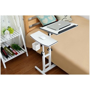 Masuta laptop reglabila cu 2 blaturi acrilice, pe roti cu blocare, 60-90 cm, alb perlat - Img 2