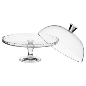 Platou tort Atmosphera Lara din sticla cu capac, diametru 32 cm, transparent