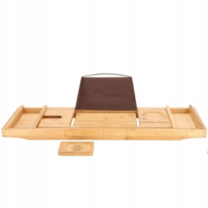 Raft cu tava pentru cada din bambus natural Sersimo 1024, extensibila, 75-110x23cm - Img 5