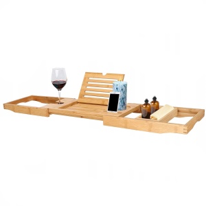 Raft cu tava pentru cada din bambus natural Sersimo 1025, extensibila, 75-111x23cm - Img 2