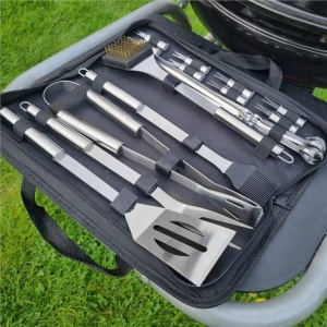 Set accesorii pentru gratar din inox, 20 de piese inclusiv perie, husa transport - Img 2
