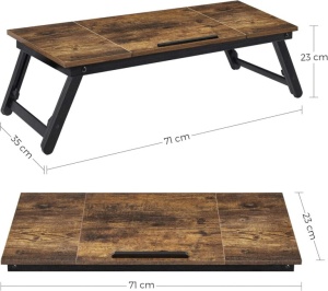 SONGMICS Masa de pat pentru laptop, plabila si reglabila, 71x35x23 cm, maro - Img 5