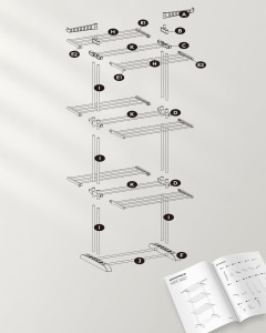 SONGMICS Uscator vertical pentru rufe, mobil si pliabil, cu doua umerase, 64x126x172 cm, sarcina 35kg - Img 2