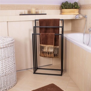 Suport metalic de baie pentru prosoape, cu 3 standuri, 84 cm, negru - Img 4