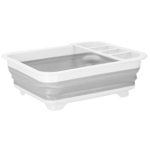 Uscator de vase pliabil, din pastic si silicon, 36x31x12cm, suport tacamuri, alb si gri - Img 3