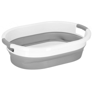 Cos de rufe pliabil tip lighean, cu manere, din plastic si silicon, 54x38x23cm, 24litri, gri - Img 6