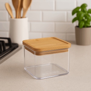 Cutie depozitare 5Five Eske patrata 0.5L, capac bambus, PS transparent - Img 3