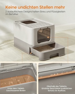 FEANDREA Litiera pentru pisici cu capac, tava extensibila, pentru pisici de pana la 15 kg, 54x43x38cm, gri - Img 3