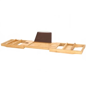 Raft cu tava pentru cada din bambus natural Sersimo 1024, extensibila, 75-110x23cm - Img 2
