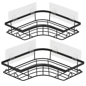 Set 2 polite de colt pentru dus, metalice cu montaj autoadeziv, inox, negru - Img 2
