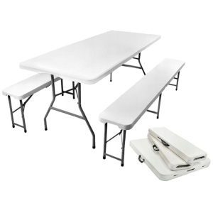 Set masa cu 2 banci pliabile tip valiza pentru gradina, camping, terase, 180x72x75cm - Img 2
