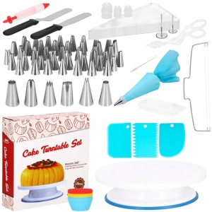 Set patiserie cu platou rotativ, 106 piese cu sabloane pentru ornarea prajiturilor - Img 4