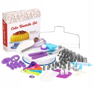 Set patiserie cu platou rotativ, 137 piese cu sabloane pentru ornarea prajiturilor - Img 6