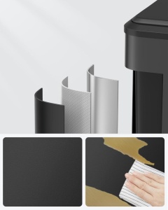 SONGMICS Cos gunoi metalic, 2 compartimente, 2×15 litri, pedala si inchidere silentioasa, negru - Img 5