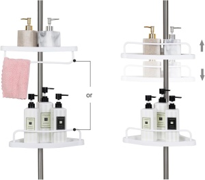 SONGMICS Etajera colt dus, 4 rafturi, inaltime reglabila 95-300 cm, otel si plastic PP, alb - Img 6