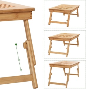 SONGMICS Masa de pat pentru laptop, plabila si reglabila, bambus, 55x35x29 cm, maro - Img 5