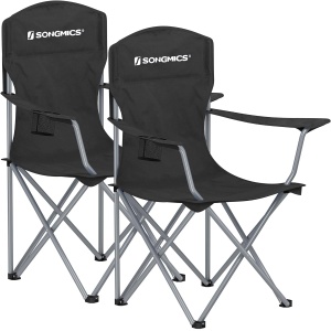 SONGMICS Set 2 scaune pliabile de camping sau pescuit, suport pahar, maxim 150kg, negru/albastru