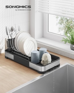 SONGMICS Uscator de vase si tacamuri, din inox, suport pentru tacamuri si sistem de scurgere, 21x45x13 cm - Img 2