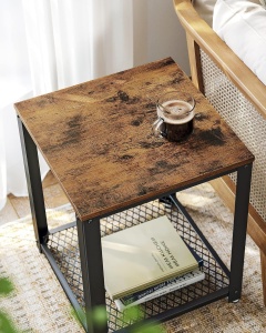 VASAGLE Masa de cafea laterala, tip noptiera, cu cadru metalic, 45x45x55cm, maro rustic si negru - Img 5