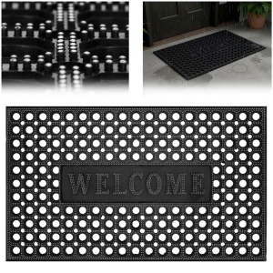 Covor de cauciuc perforat pentru intrare, PVC antiderapant, Welcome, 45×75 cm, negru - Img 3