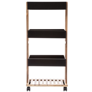Etajera cu 4 rafturi 5Five Natureo pe roti, MDF si bambus, 40x30x88 cm, negru - Img 2