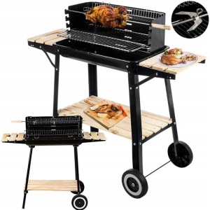 Gratar metalic pe carbuni, tava cromata, cu spita pentru rotisor, 104x88x45cm - Img 4