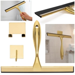Racleta pentru baie din inox cu suport adeziv, lama 25 cm, finisaj lucios auriu - Img 2