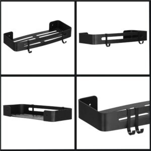 Raft de baie cu 2 agatatori, 2 sisteme instalare pe perete, aluminiu, 32x12x4cm, negru - Img 2