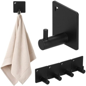 Set 4 agatatori tip cuier pentru baie, sistem fixare inclus, aluminiu, negru - Img 2
