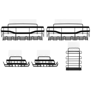 Set 5 polite metalice pentru dus cu montaj autoadeziv, inox, negru mat - Img 2