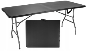 Set masa cu 2 banci pliabile tip valiza pentru gradina, camping sau evenimente, 180x70x74cm, negru - Img 4