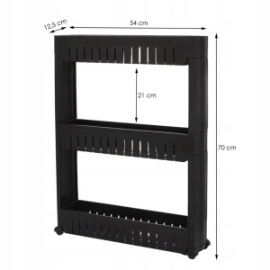 Sistem rafturi de depozitare Sersimo HA116 cu roti pentru bucatarie sau baie cu 3 polite, negru - Img 3