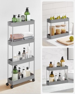 SONGMICS Carucior de depozitare pe roti, pentru bucatarie sau baie, din plastic, cu 4 nivele, 40x13x88cm, gri - Img 4