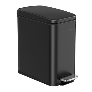SONGMICS Cos de gunoi cu pedala, potrivit pentru baie, capac soft-close si galeata detasabila, otel inoxidabil, 5 litri, 30x14x29 cm, negru